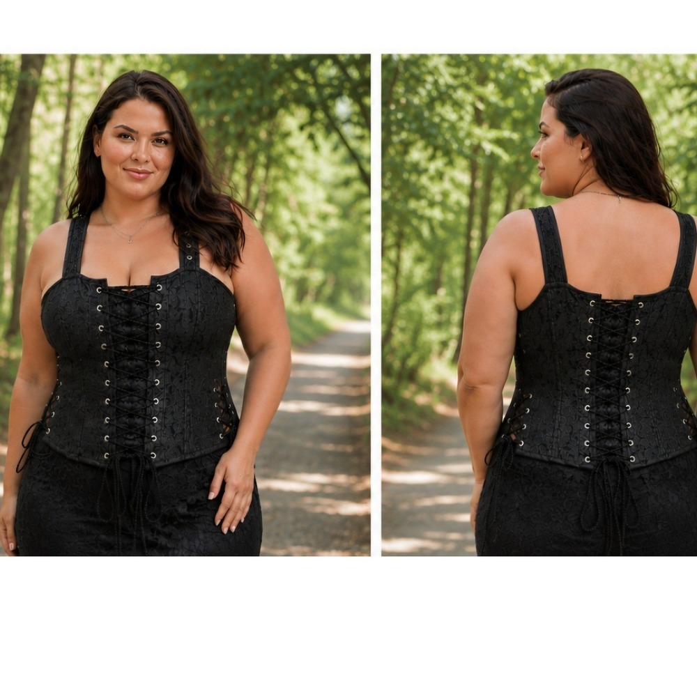 Steel Boned Black Brocade Gothic Renaissance Corset Bodice 38 Heavy Duty Lace Up
